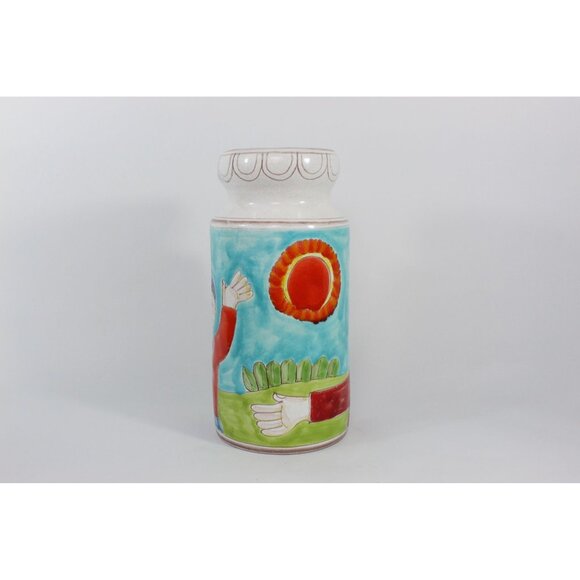 DeSimone Italy Hand Painted Pottery Vase | Woman with Fruit, Boy and Bird | 10 I - Picture 4 of 12